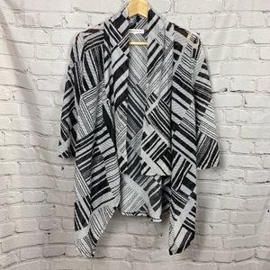 Perseption Concepts Black & White Open Waterfall Front Cardigan • size Large